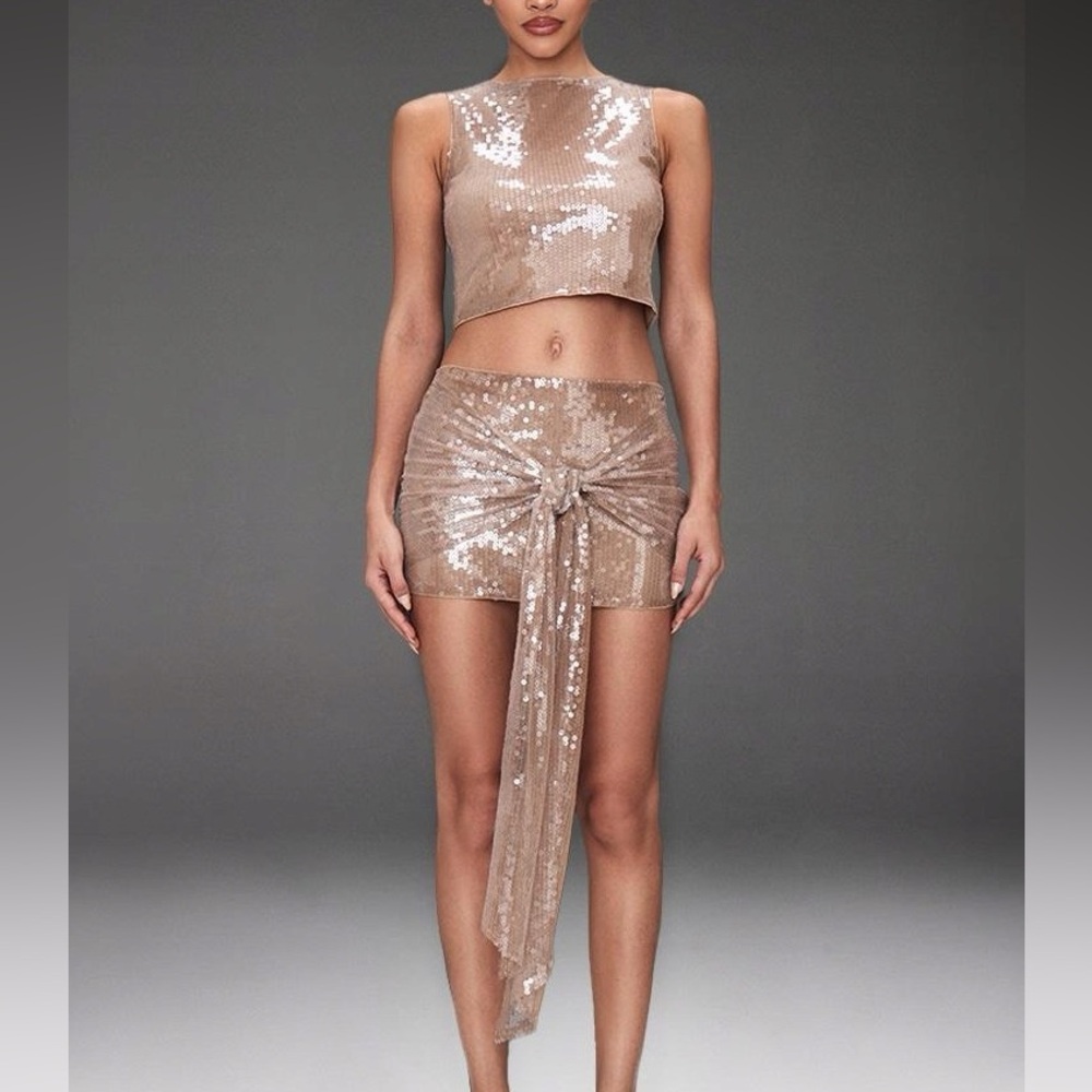 Shimmering Beige Skirt Set